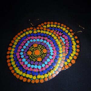 Mandala Afrocentric Earrings / Handcrafted Earrings / Wooden Earrings (Orange)
